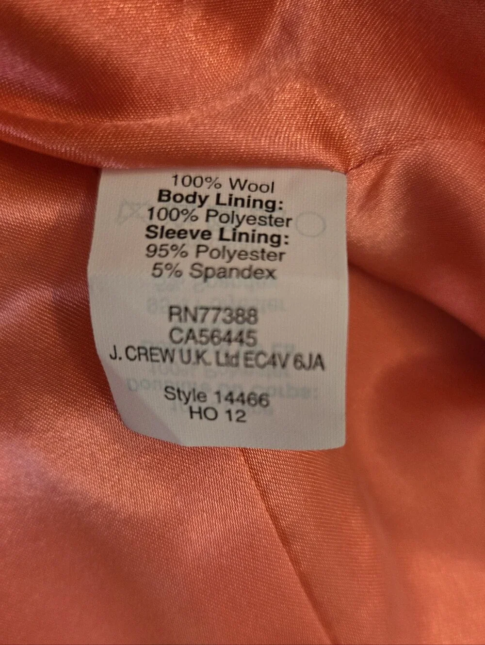 J.Crew Orange 100% Wool Blazer Sz 6